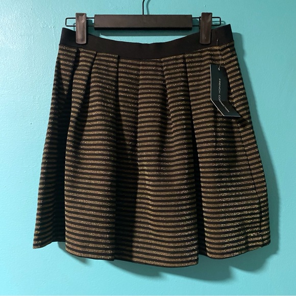 NWT French Connection 6 Black Gold Striped A-Line Mini Skirt - Picture 2 of 5